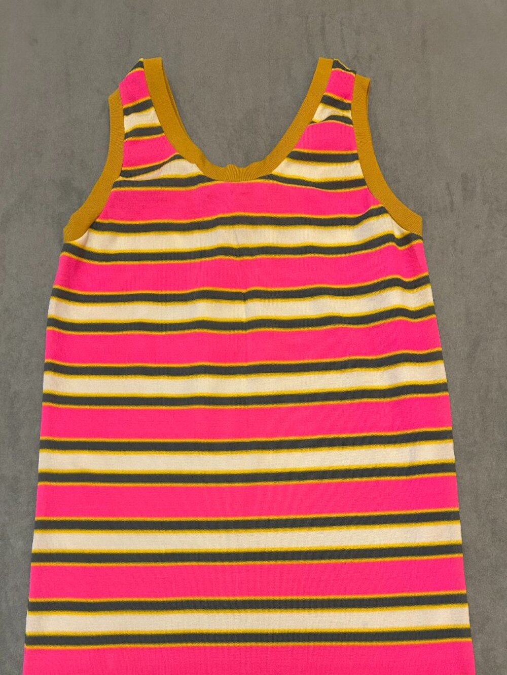 Vintage Neon Pink Stripe Acrylic Knit Tank Top Size L